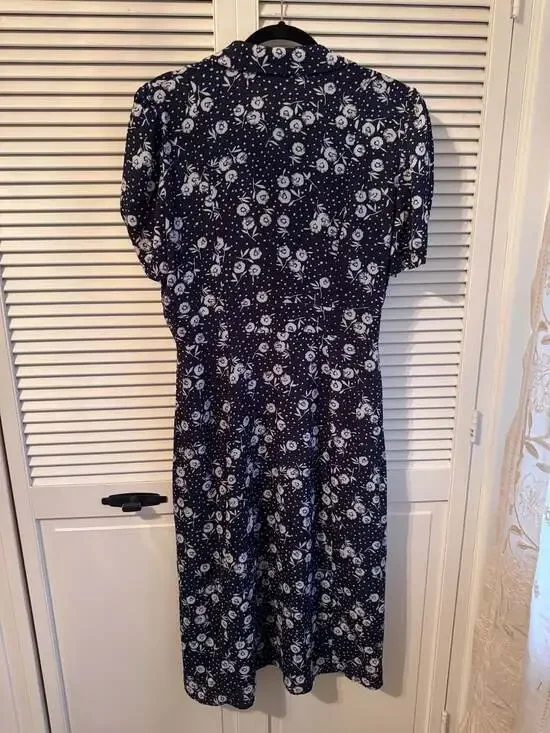 Rouje Paris Gabinette Navy Blue Floral Dandelion Button Front Midi Dress Size 42 - Picture 4 of 4